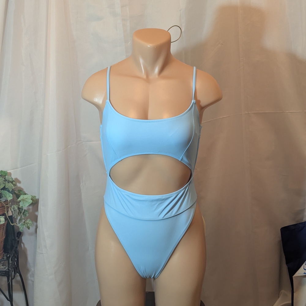 Light Blue Cutout Swimsuit With Sarong NWOT